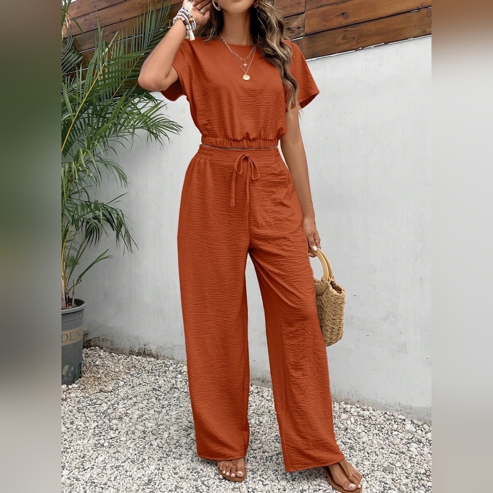 COPY - Women's Pants Set Loose Texture Solid Color Casual Two Piece Suit - Picture 6 of 6